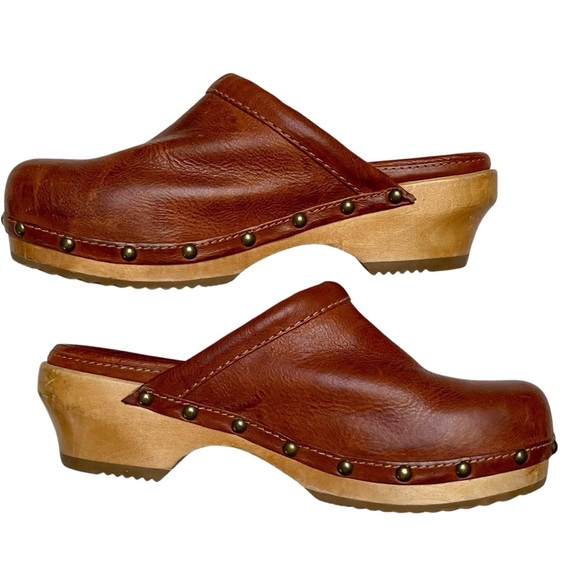 Frye Clara Campus Clogs Brown Leather Size 7 | 2.5” Heel Platform Mules - Picture 1 of 16